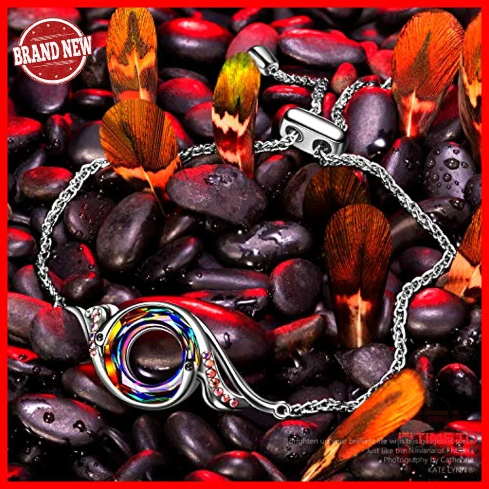Adjustable Slider Crystal Bracelet Phoenix Charm Symbol of Luck Renewal Gift